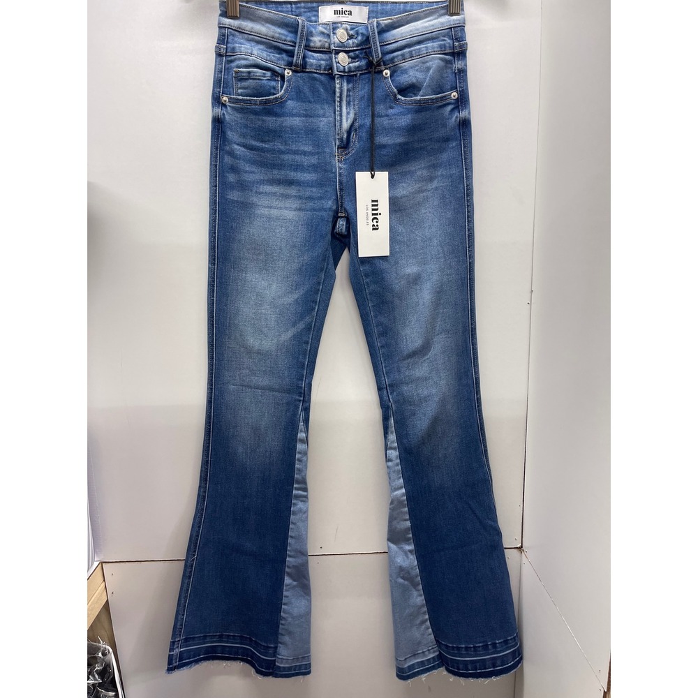 Mica Los Angeles Two Tone High Rise Flare Jeans Medium Wash Size 26 NWT